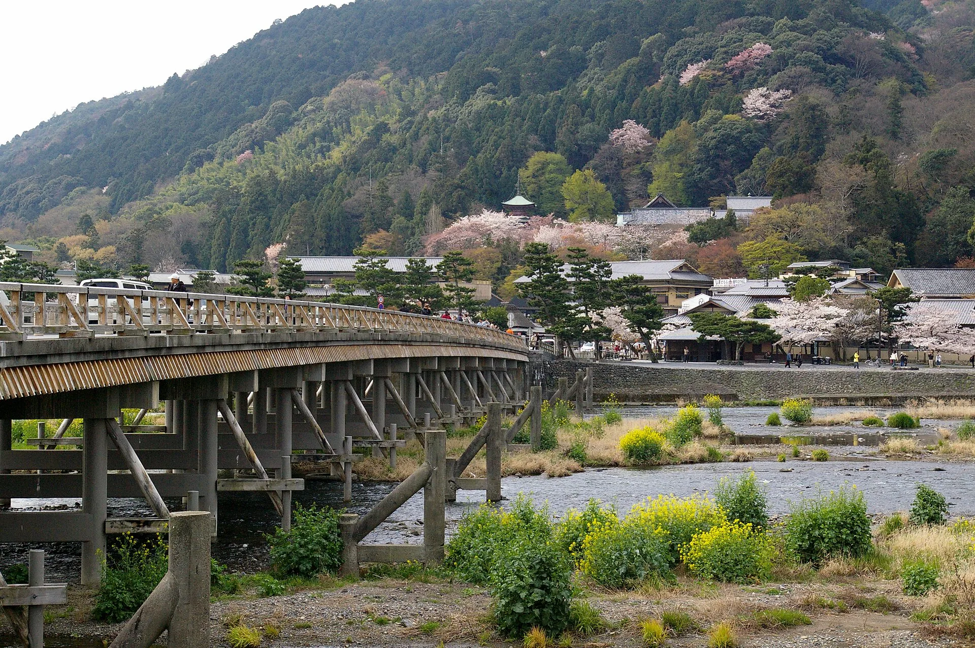 Togetsukyō Bridge crossing the Katsura River in spring