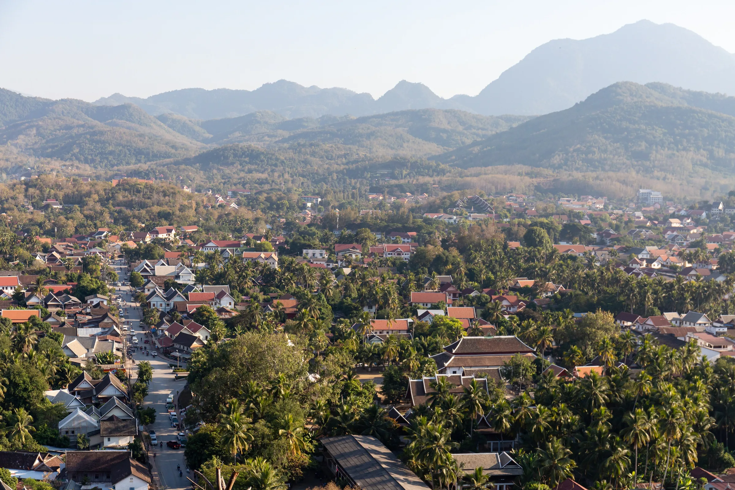 Luang Prabang and surrounding mountains seen from Mount Phousi