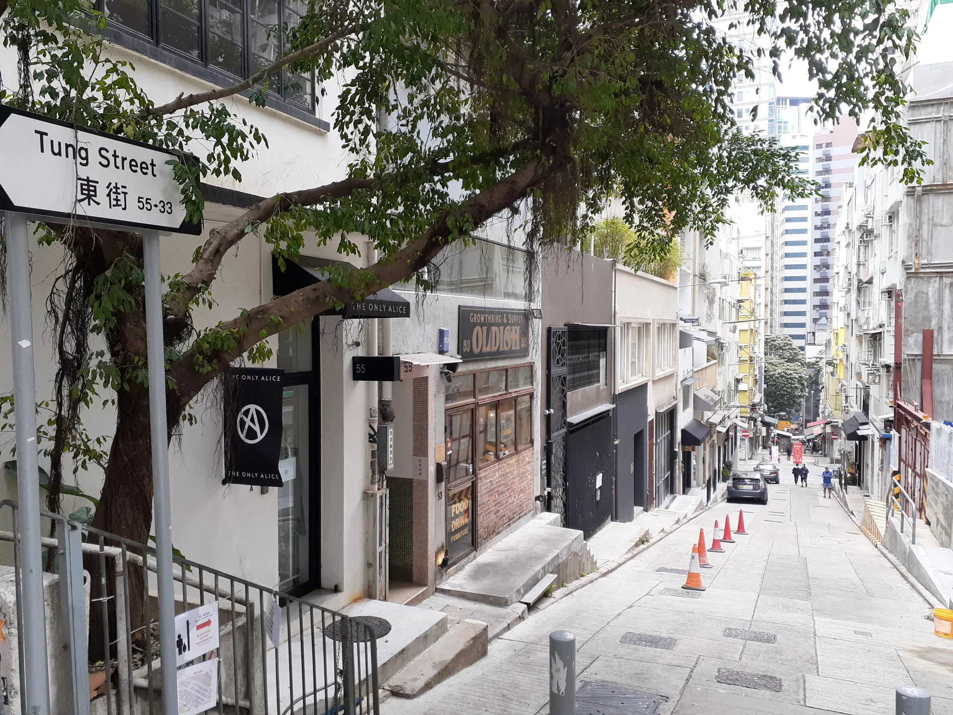 太平山街山坡社区的店铺与中英文街名牌